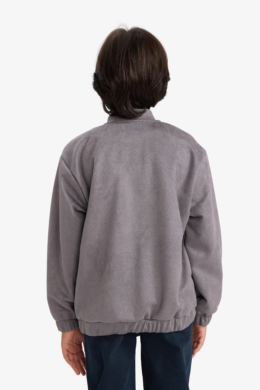 Erkek Çocuk - Genç Erkek Gri Kolej Yaka Fermuarlı Bomber Ceket Erkek Çocuk