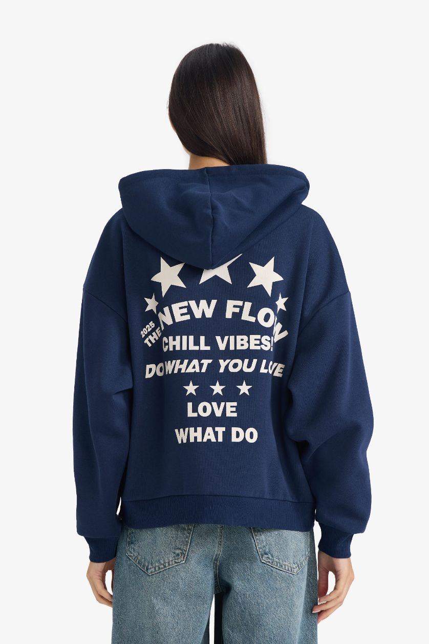 حريمي كحلي سويت شيرت اوفر سايز بكابيشون وطبعة من الخلف