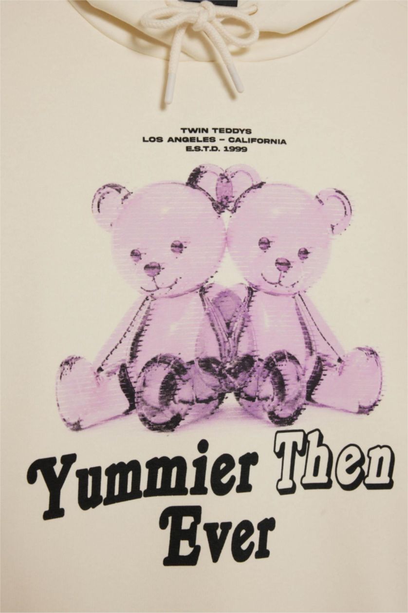 WOMAN Ecru Oversize Fit Printed Hoodie