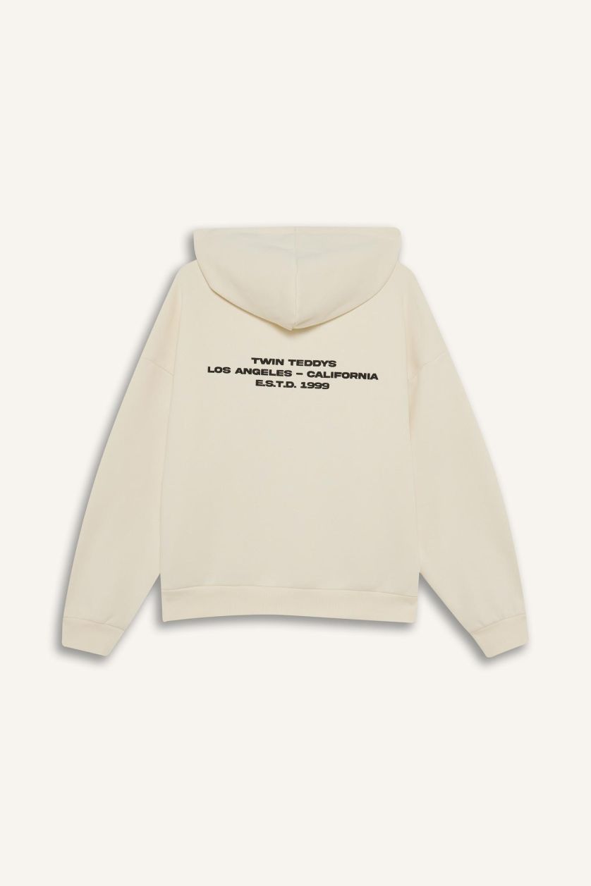 WOMAN Ecru Oversize Fit Printed Hoodie