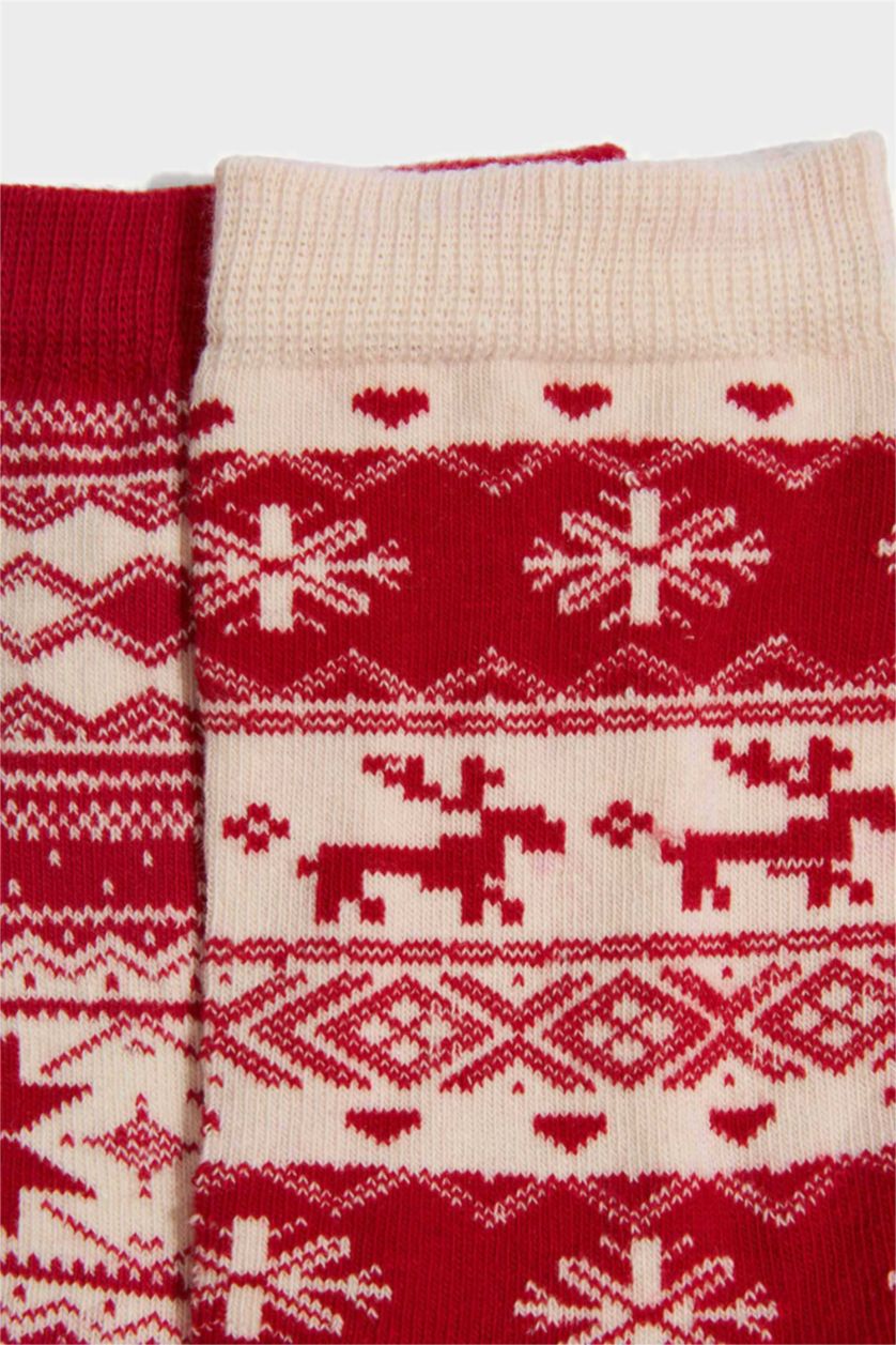 Kadın Karma Kadın Yılbaşı Temalı 2'li Pamuklu Uzun Çorap
