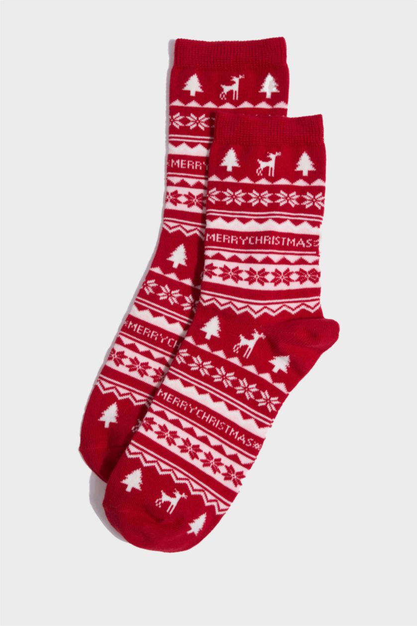 Kadın Karma Kadın Kutulu Yılbaşı Temalı 2'li Pamuklu Uzun Çorap