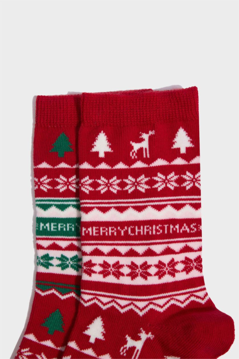 Kadın Karma Kadın Kutulu Yılbaşı Temalı 2'li Pamuklu Uzun Çorap