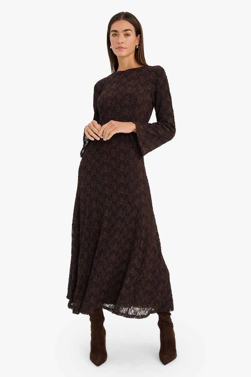 WOMAN Brown Lace Midi Dress