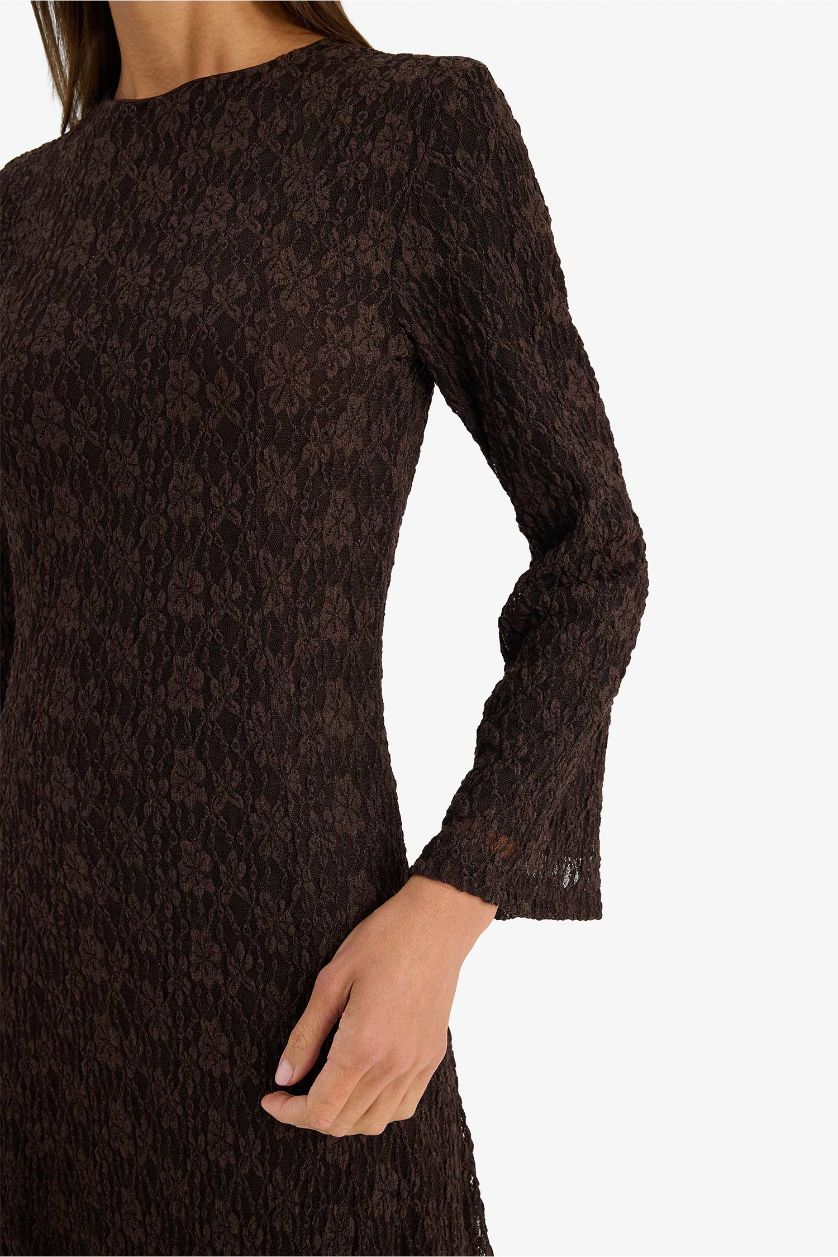 WOMAN Brown Lace Midi Dress