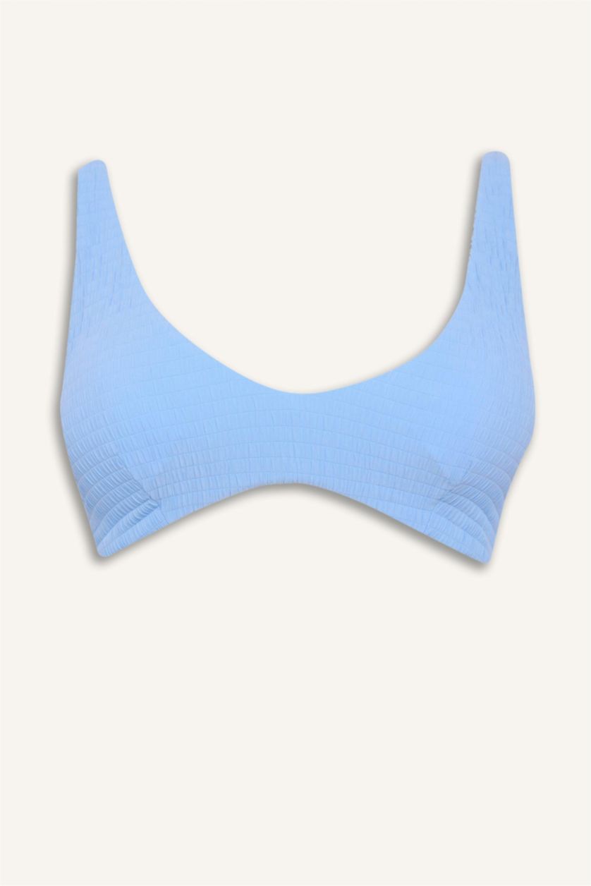 Kadın Mavi Regular Fit Kırışık Dokulu Bikini Üstü