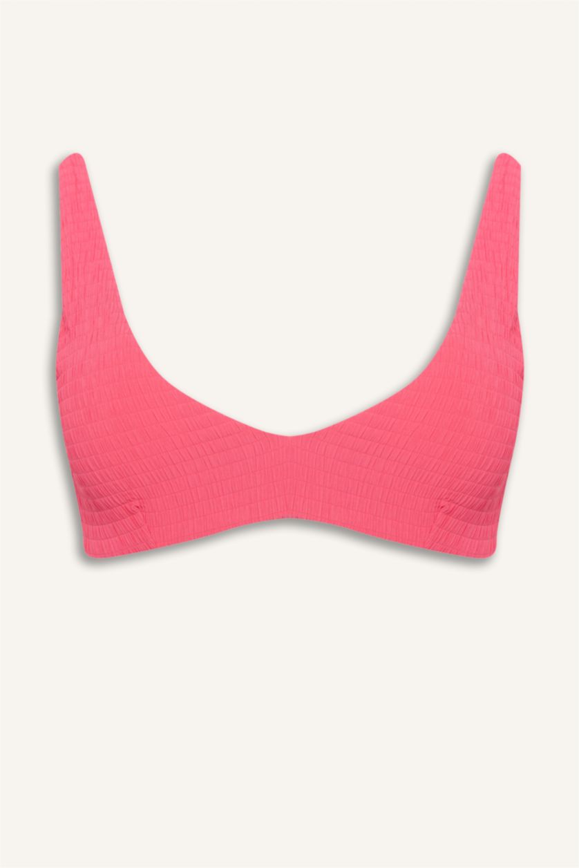 Kadın Fuşya Regular Fit Kırışık Dokulu Bikini Üstü
