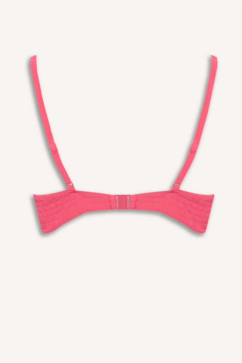 Kadın Fuşya Regular Fit Kırışık Dokulu Bikini Üstü