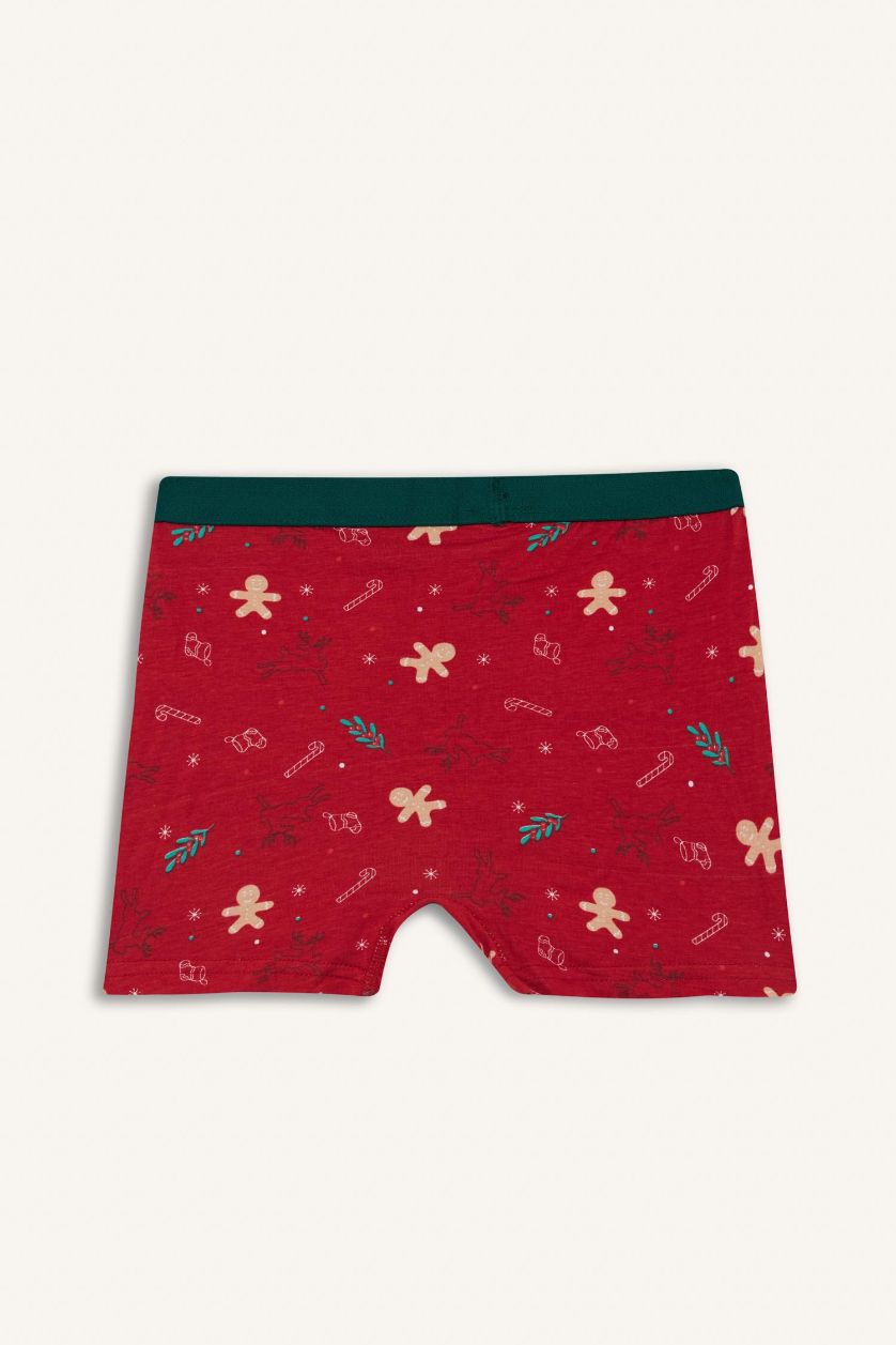 Erkek Çocuk - Genç Erkek Kırmızı Yılbaşı Temalı Penye Boxer Erkek Çocuk