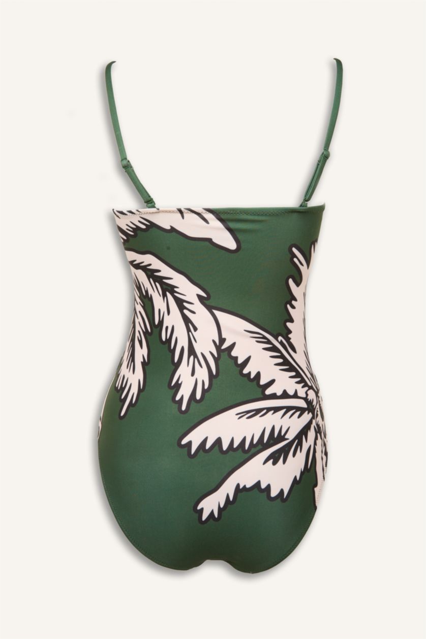 Kadın Yeşil Regular Fıt Çiçek Desenli Mayo