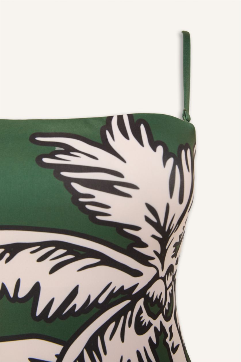 Kadın Yeşil Regular Fıt Çiçek Desenli Mayo