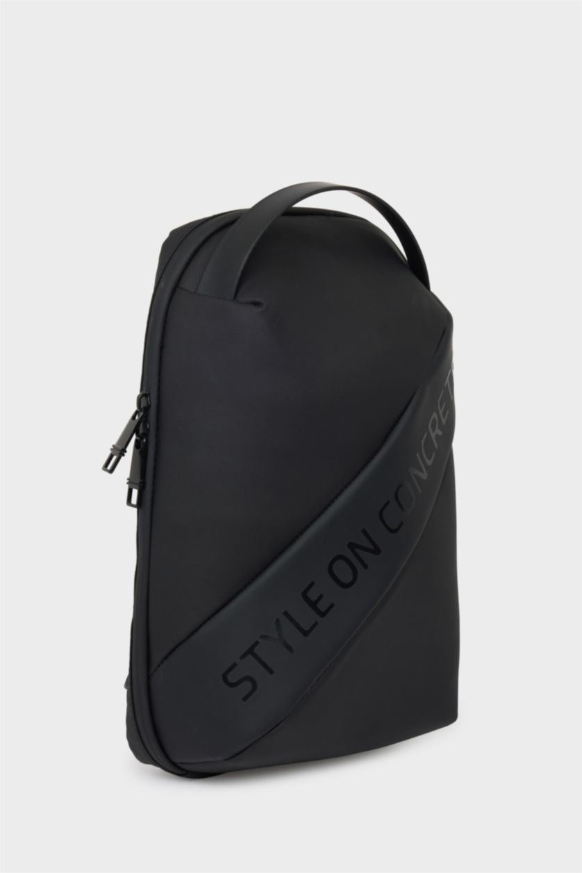 رجال أسود Faux Leather Crossbody Bag