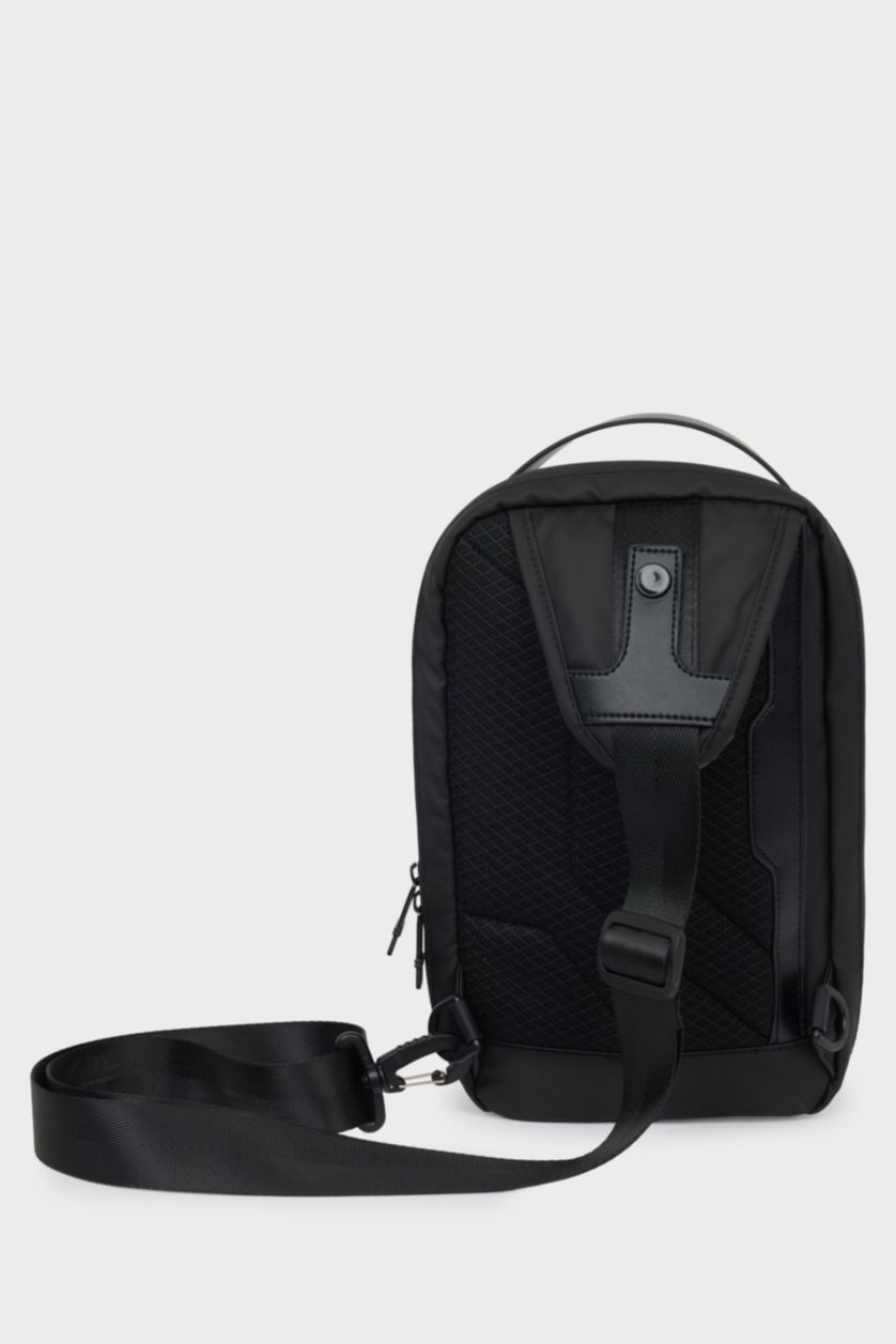 رجال أسود Faux Leather Crossbody Bag