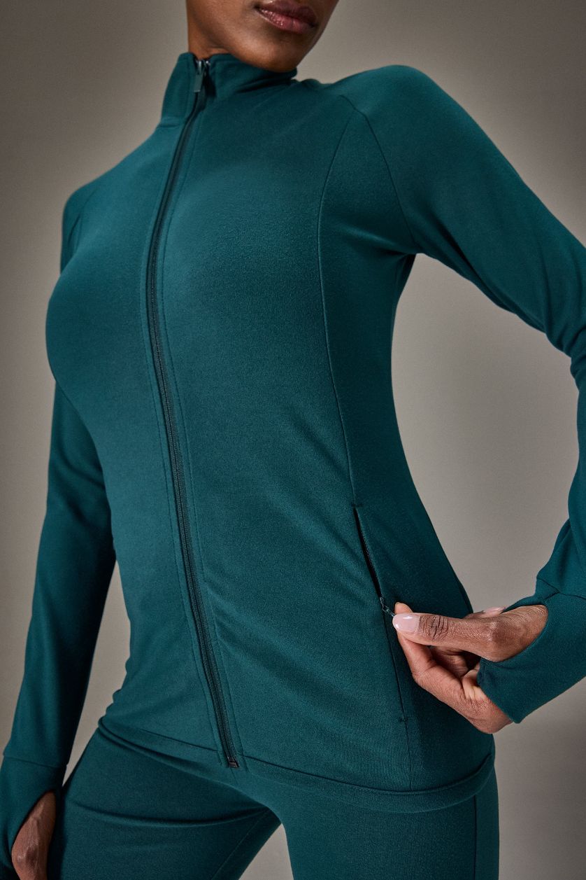 نساء أخضر غامق جاكيت سليم فيت بياخة عالية بجيب وبطانة ناعمة