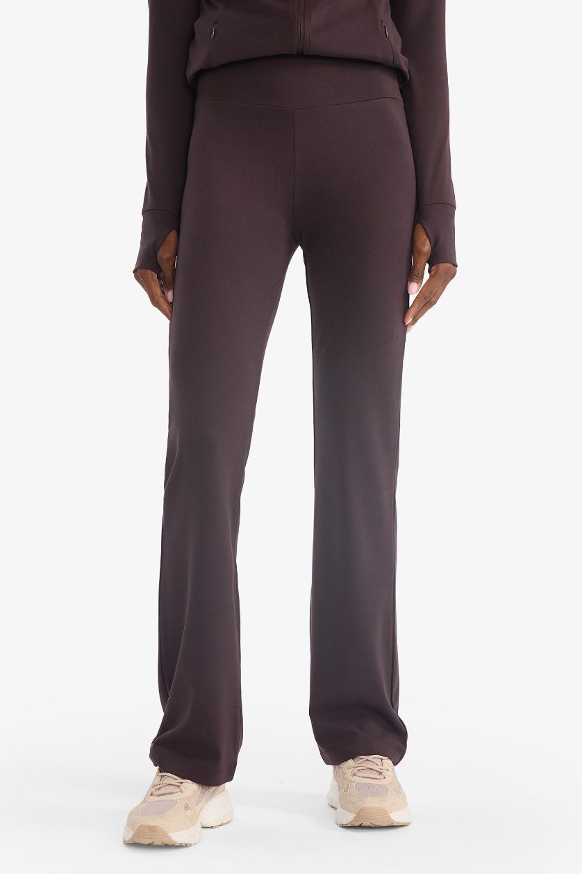 Kadın Kahve Flare Fit İspanyol Paça Uzun Sporcu Pantolon