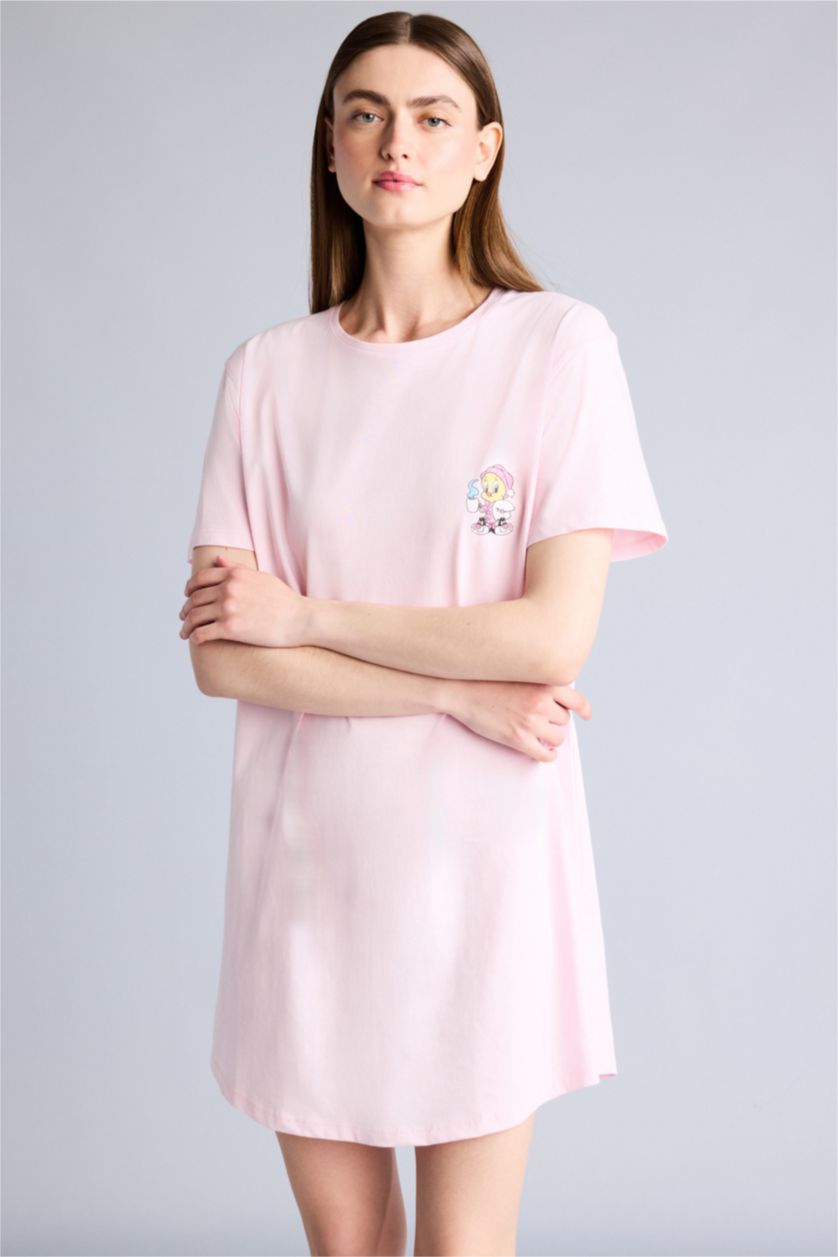 Kadın Açık Pembe Looney Tunes Regular Fit Gecelik