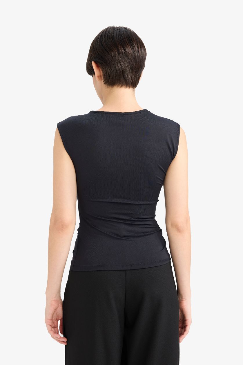 WOMAN Black Slim Fit Crew Neck Tank Top