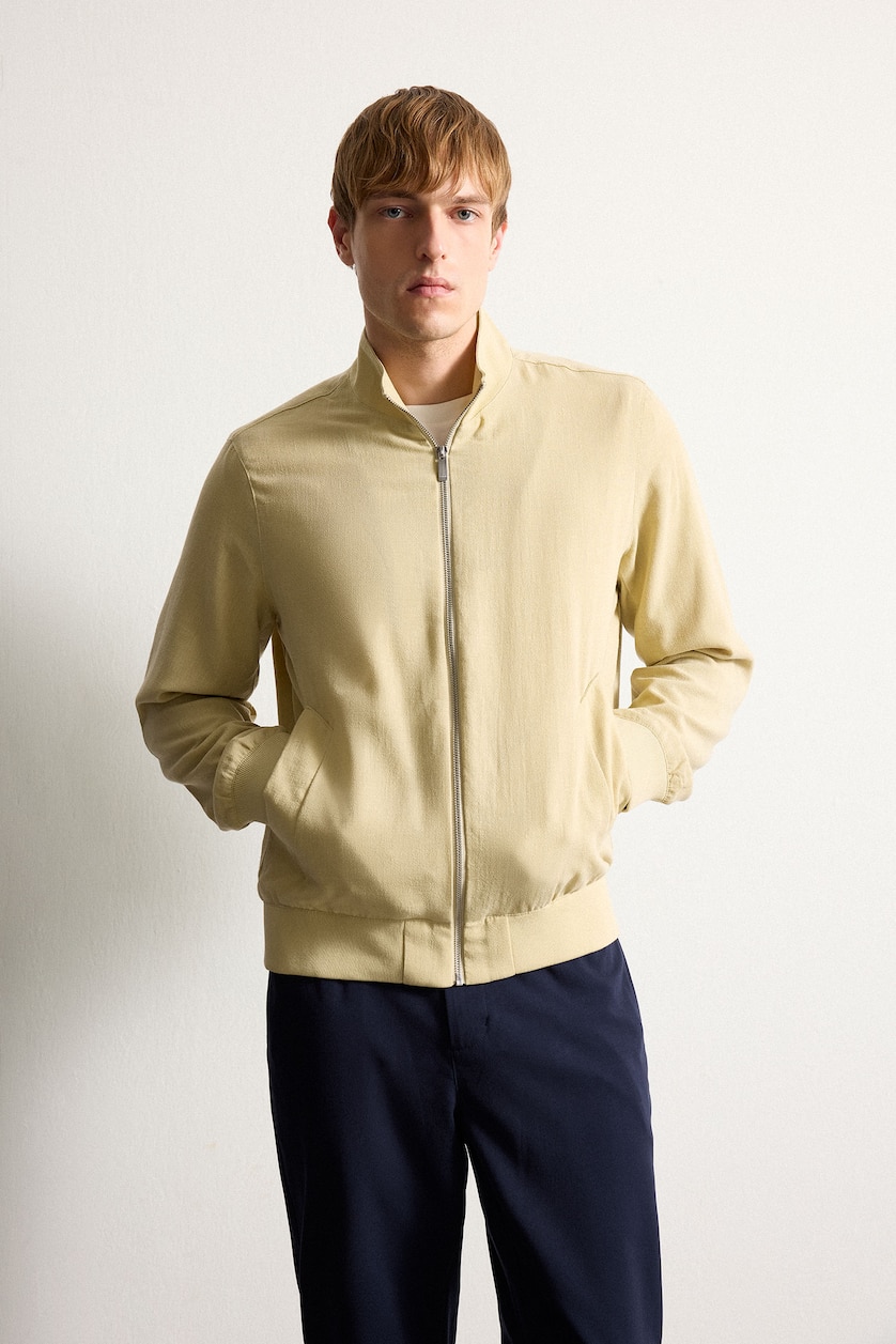 MAN Beige Regular Fit High Neck Zip-Up Jacket