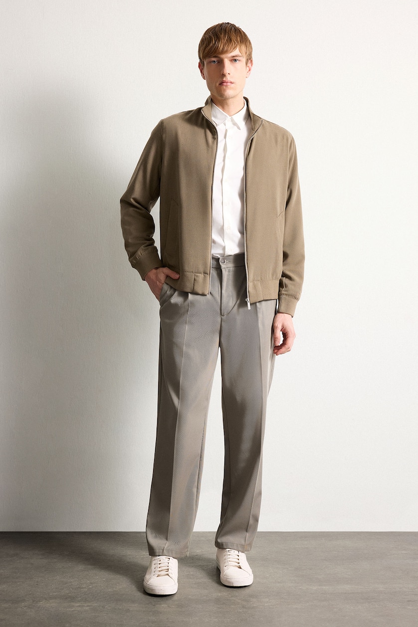 Men Teak Regular Fit High Neck Zip-Up Jacket