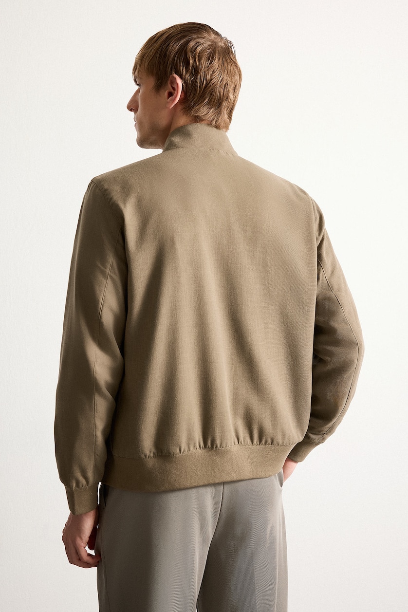 Men Teak Regular Fit High Neck Zip-Up Jacket