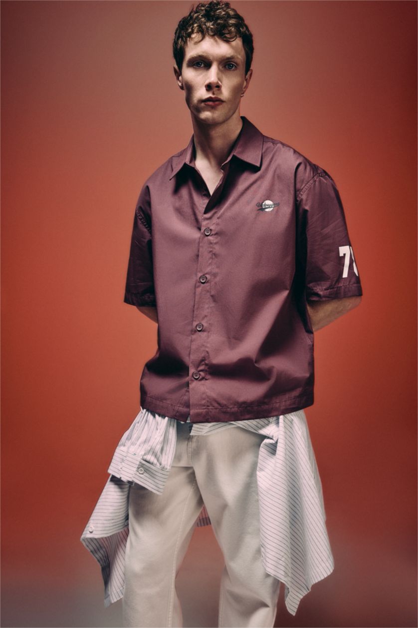 Erkek Açık Bordo %100 Pamuk Boxy Fit Gömlek