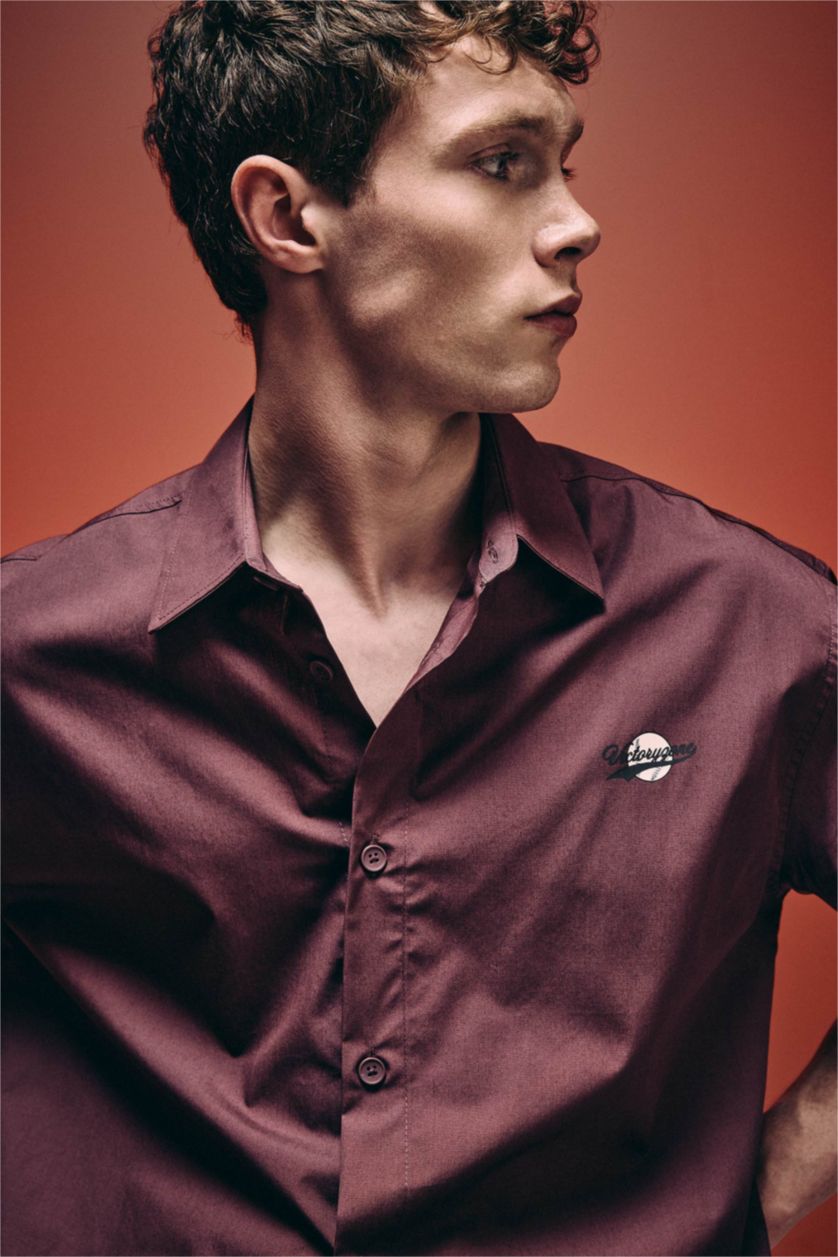 Erkek Açık Bordo %100 Pamuk Boxy Fit Gömlek