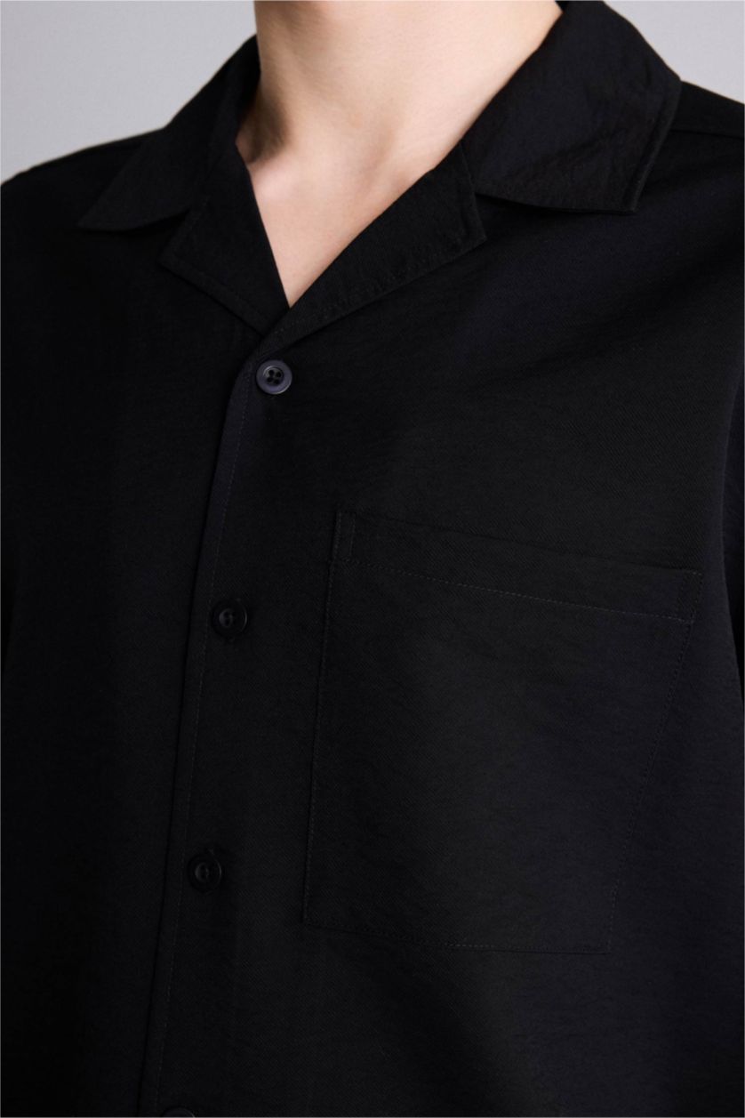 HOMME Noir Chemise boxy en tissu froissé à manches courtes