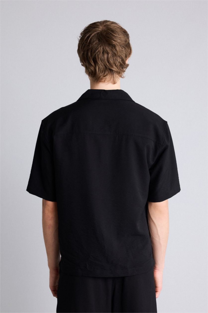 HOMME Noir Chemise boxy en tissu froissé à manches courtes