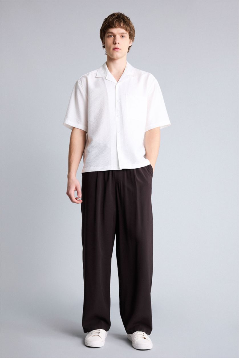 HOMME Écru Chemise boxy en tissu froissé à manches courtes