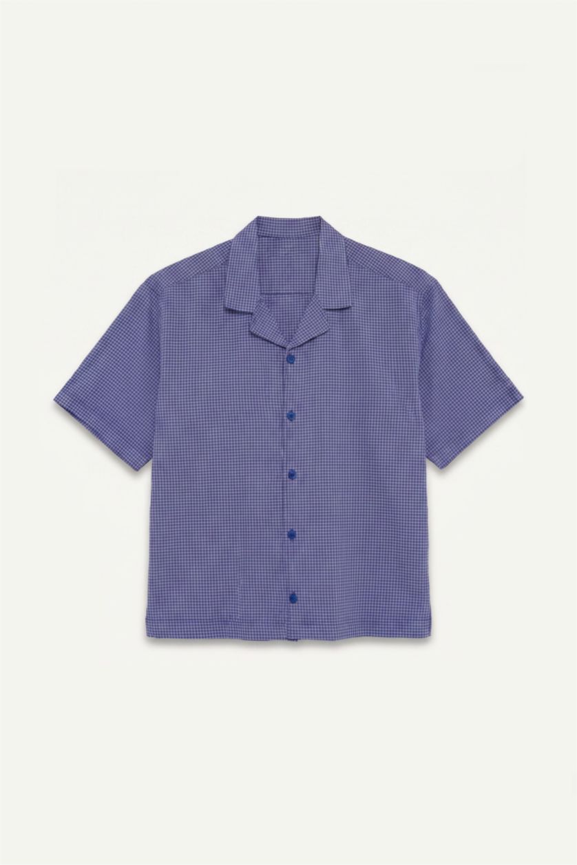 Men NAVY Boxy Fit Wowen Fabrics Short Sleeve Shirt