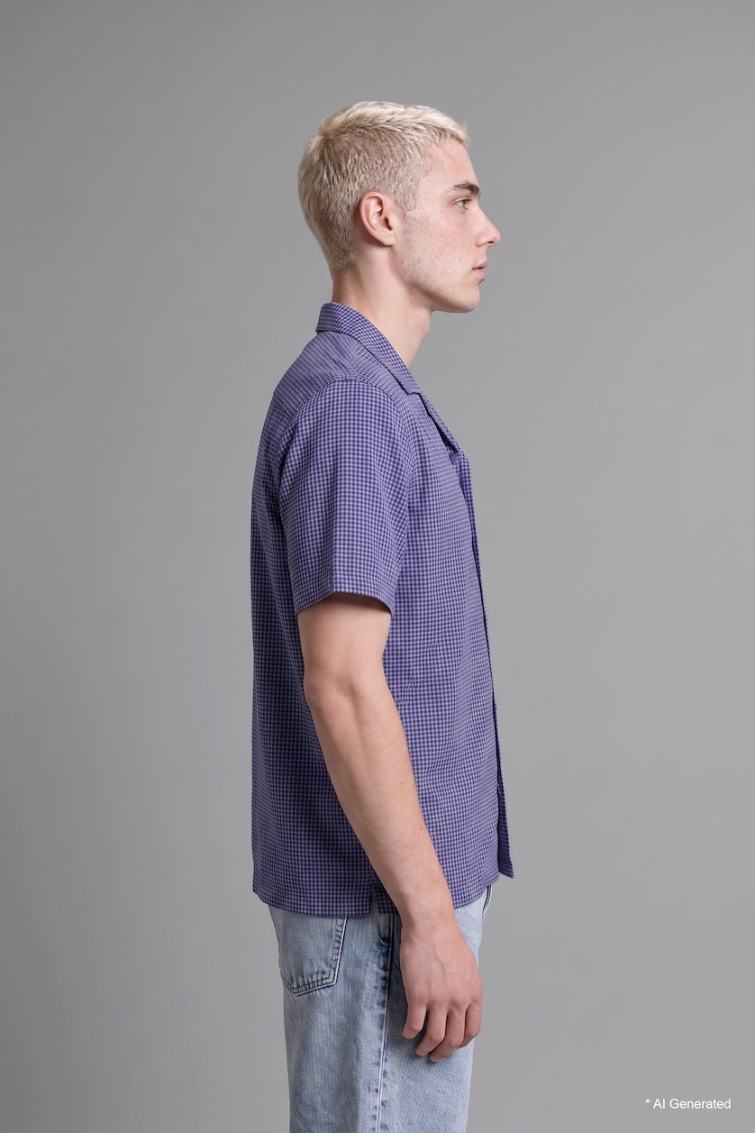 Men NAVY Boxy Fit Apache Collar Checked Shirt