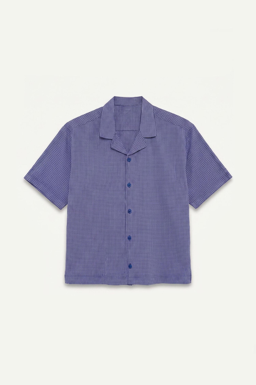 Men NAVY Boxy Fit Apache Collar Checked Shirt