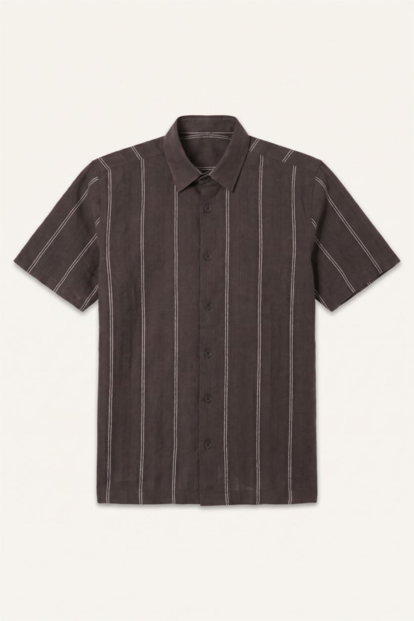 Men Light Brown Regular Fit Striped Short Sleeve Shirt