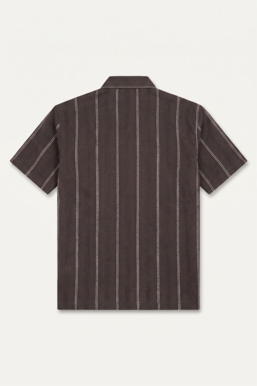 Men Light Brown Regular Fit Striped Short Sleeve Shirt