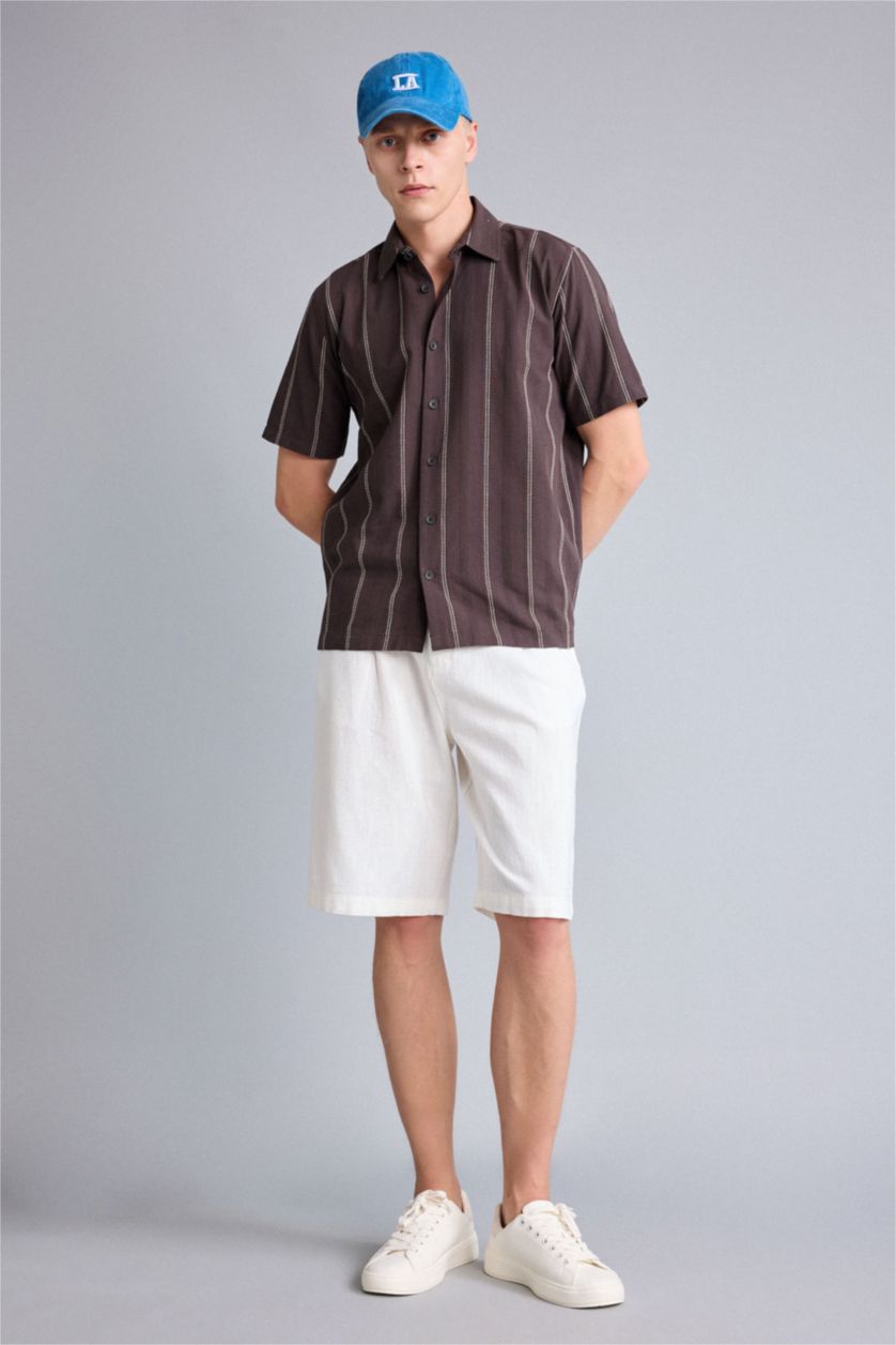 MAN Light Brown 100% Cotton Striped Brown Shirt
