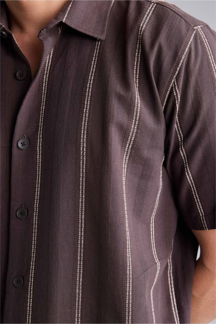 MAN Light Brown 100% Cotton Striped Brown Shirt