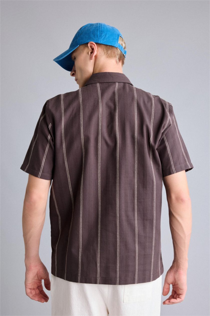MAN Light Brown 100% Cotton Striped Brown Shirt
