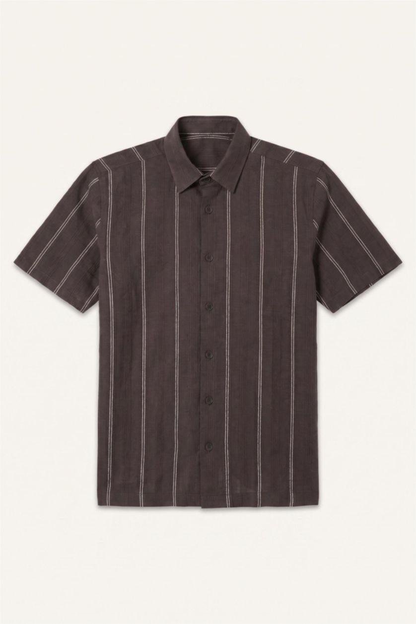 MAN Light Brown 100% Cotton Striped Brown Shirt