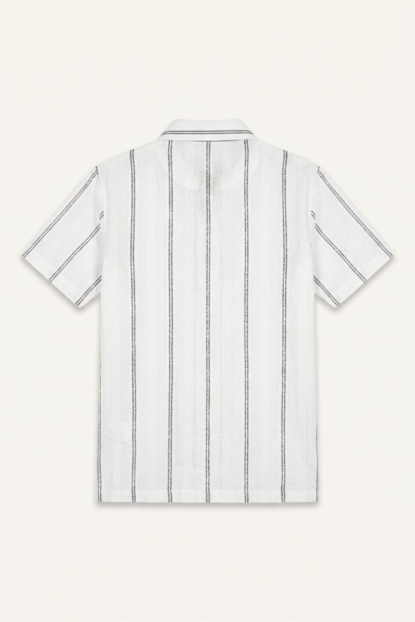 Men White Regular Fit Striped Short Sleeve Shirt