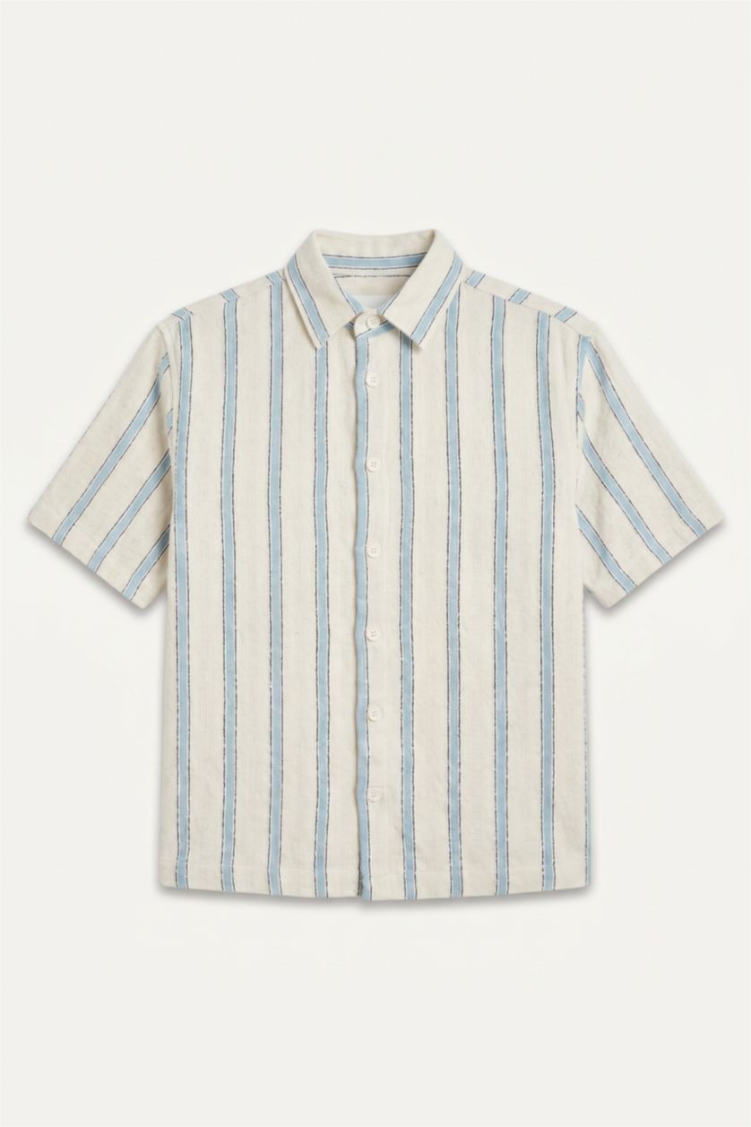 Men Blue Boxy Fit Woven Short Sleeve Shirt
