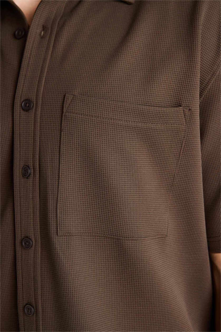 Ерлер Қоңыр Эластик матадан Boxy Fit жейде