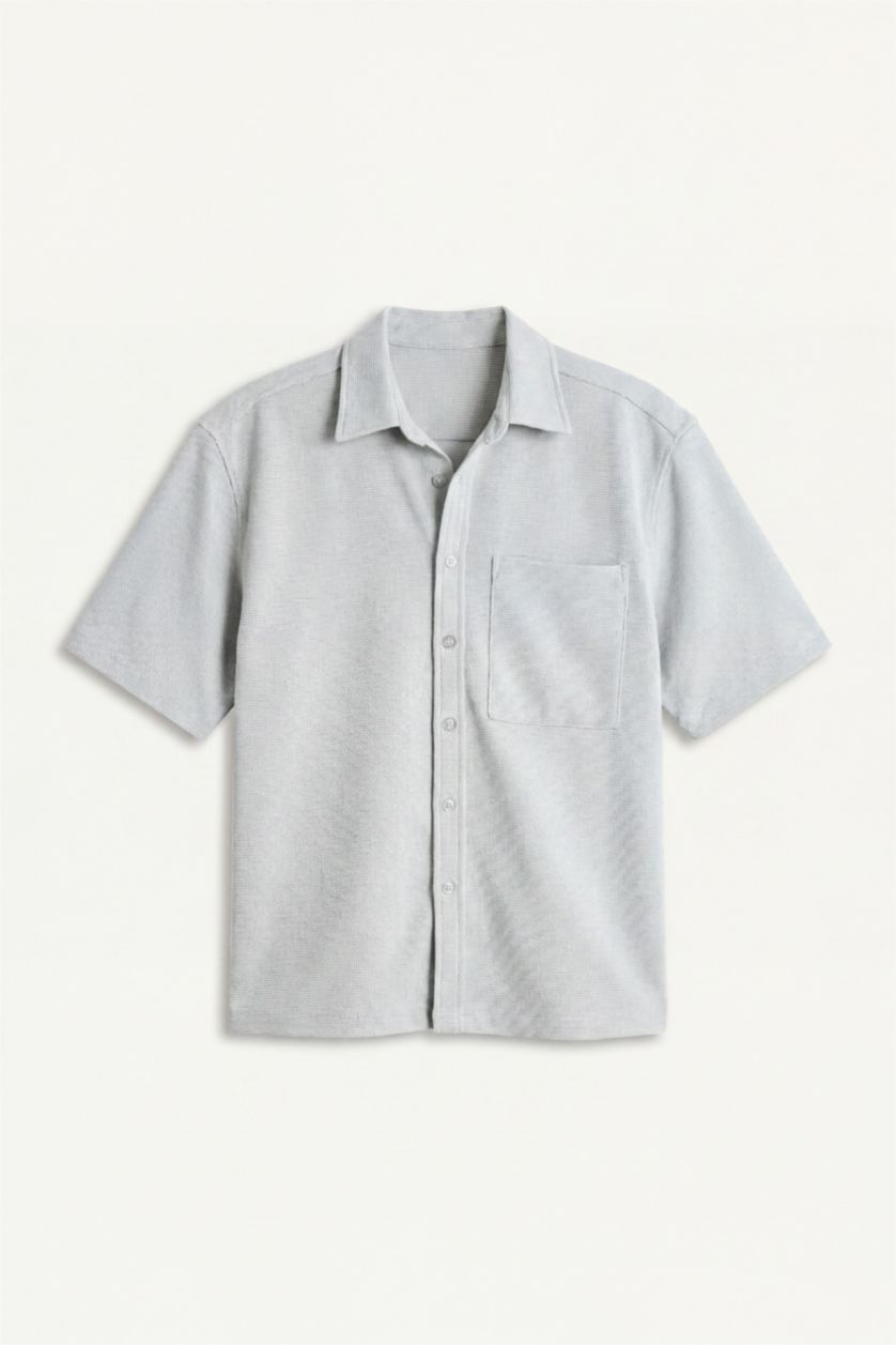 HOMME Bleu Chemise boxy en tissu extensible à manches courtes