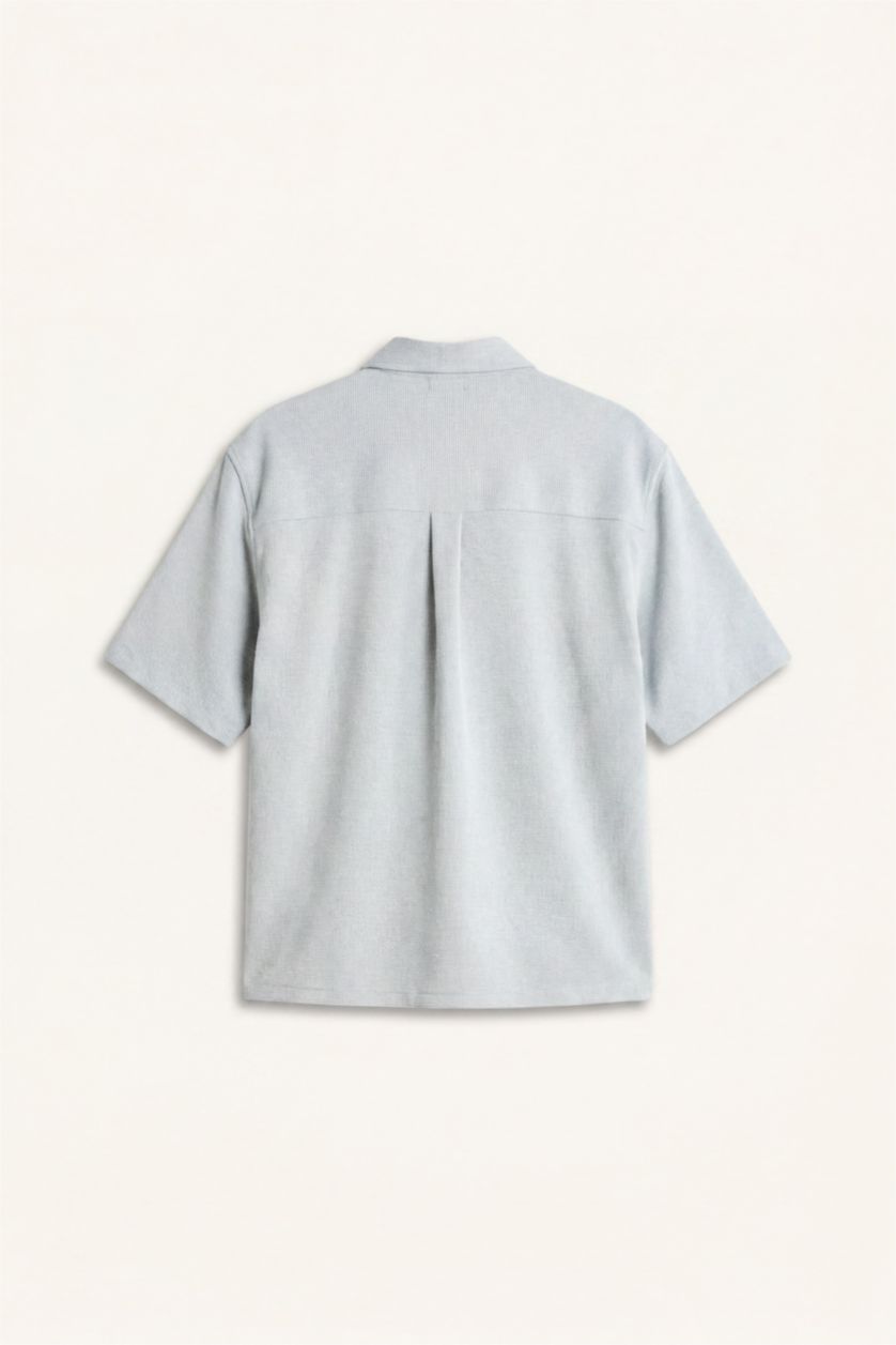 HOMME Bleu Chemise boxy en tissu extensible à manches courtes