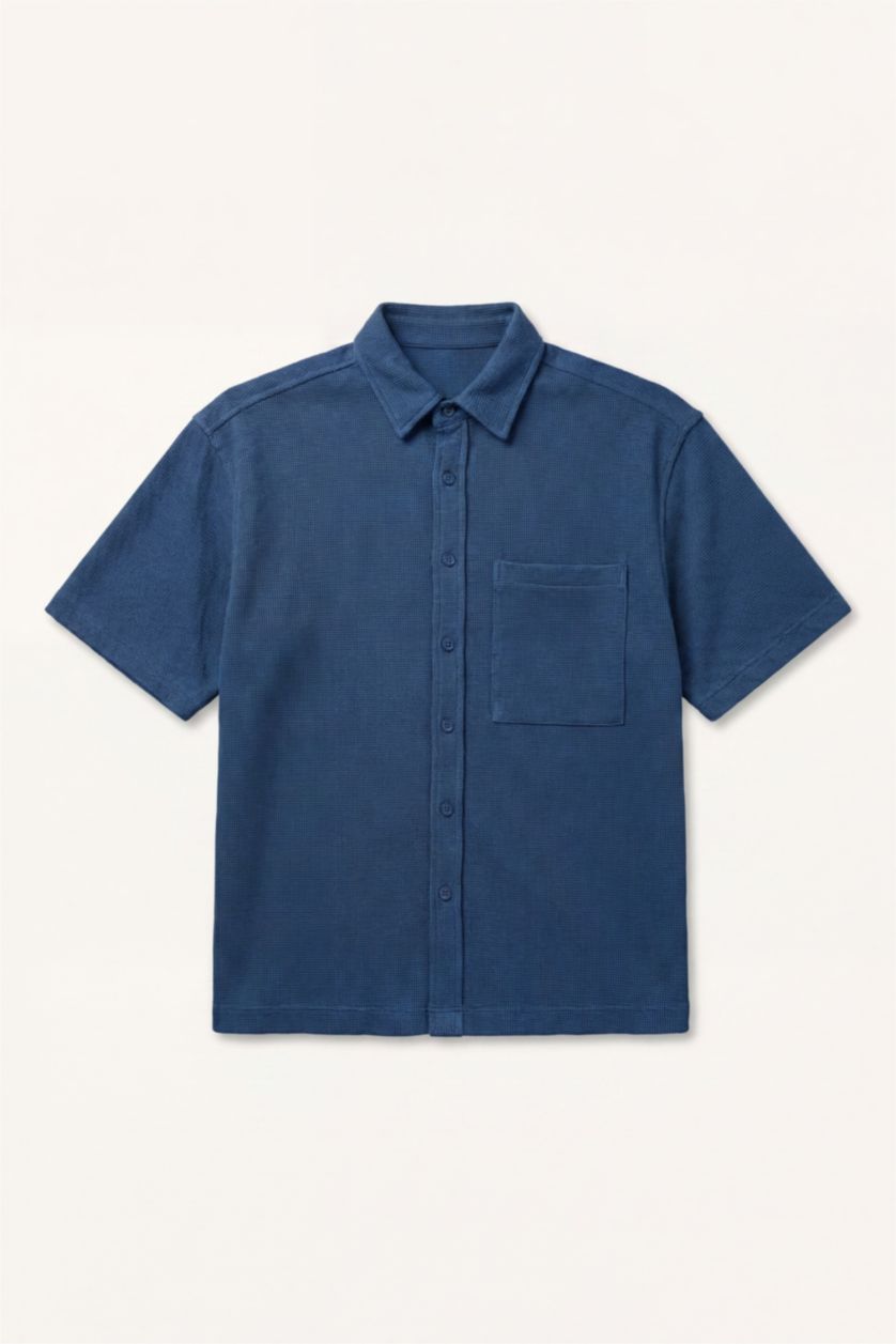 رجال كحلي Stretch Fabric Boxy Fit Shirt