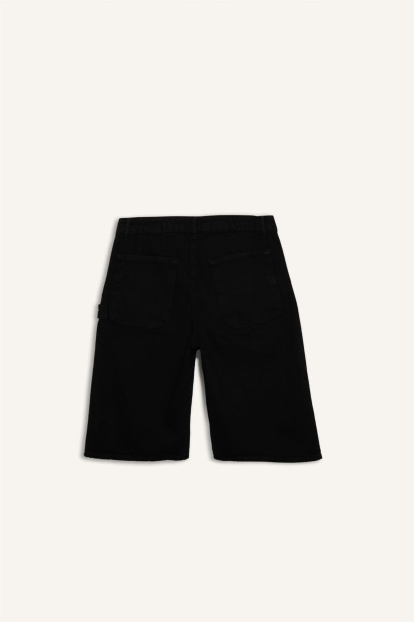 Erkek Siyah Baggy Fıt Bermuda