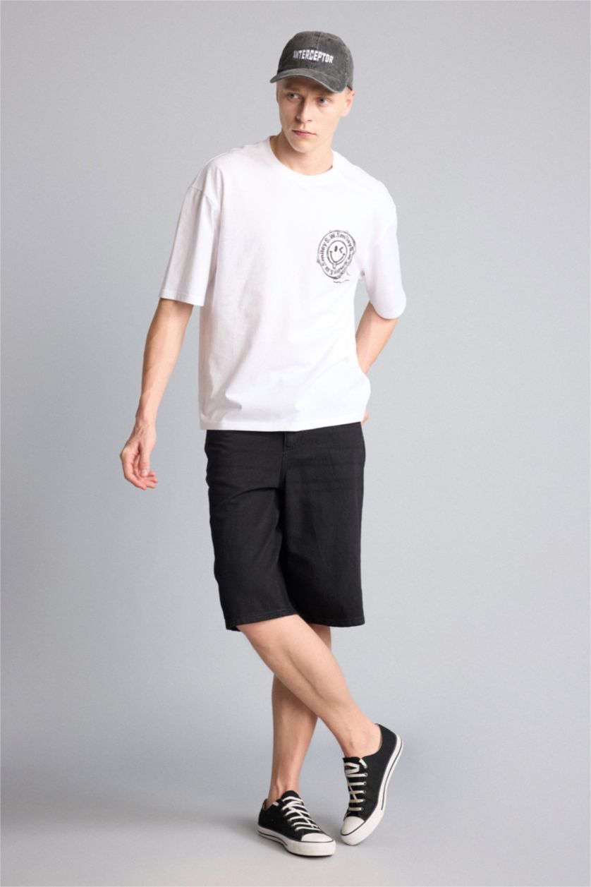 Man Black Baggy Fit Bermuda Shorts