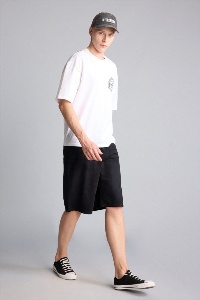 Man Black Baggy Fit Bermuda Shorts