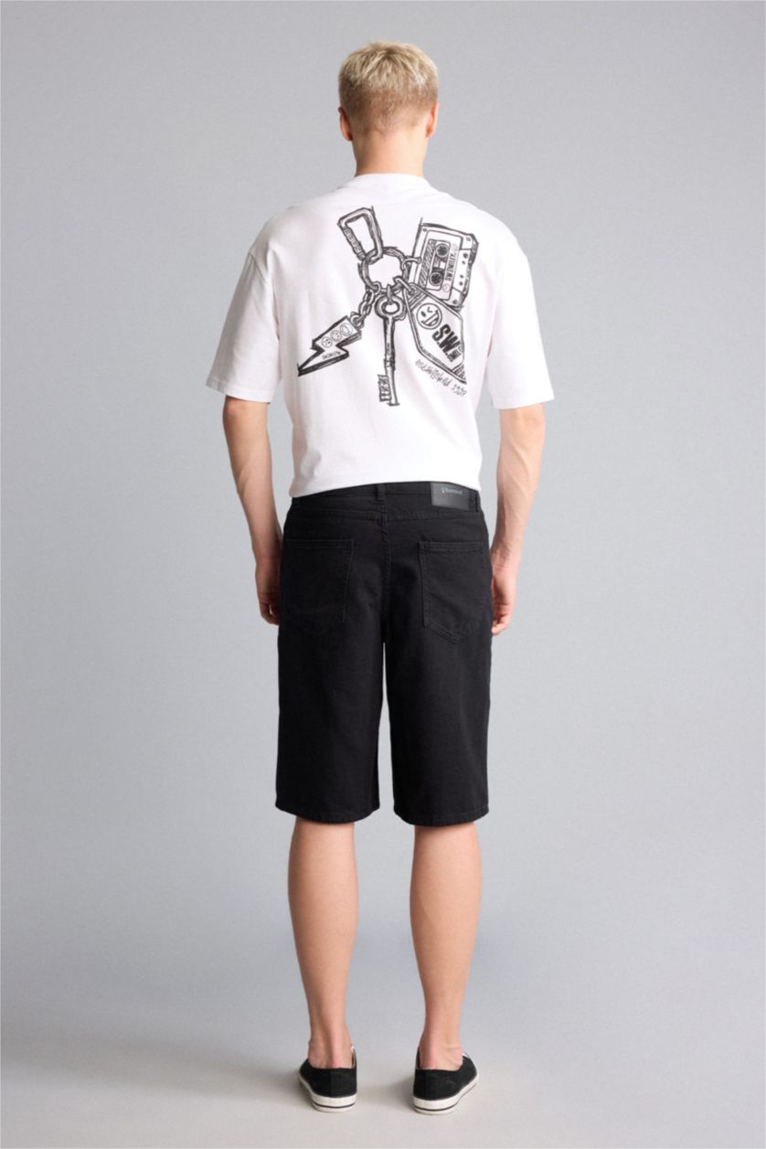 Man Black Baggy Fit Bermuda Shorts