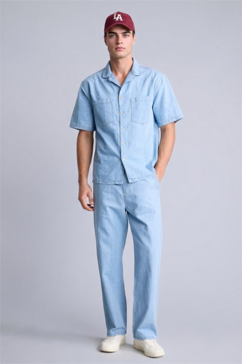 Erkek Açık Mavi Baggy Fıt Pantolon