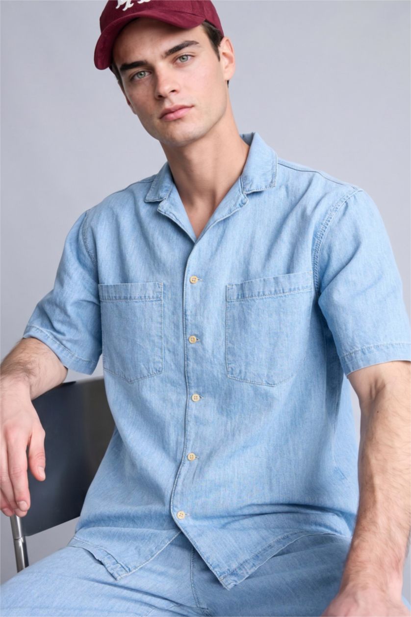 Erkek Açık Mavi Relax Fıt Pamuklu